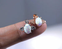 Fire Opal Necklace - Tiny White Opal Pendant - Full Sterling Silver Penguin Necklace - Tiny Rose Gold Bird Choker 1086