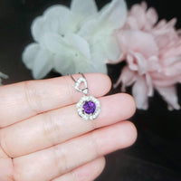 Natural Amethyst Necklace Pendant, February Birthstone 18K Gold Plated Sterling Silver Adjustable Floral Design, rose flower jewelry #417