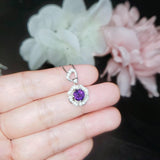 Natural Amethyst Necklace Pendant, February Birthstone 18K Gold Plated Sterling Silver Adjustable Floral Design, rose flower jewelry #417