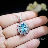 Luxury Radiant Blue Aquamarine Necklace Sky Blue Style White Gold coated Sterling Silver Aquamarine Pendant - Exclusive Design 2.8 CT #899