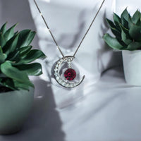 Crescent Moon pigeon blood Ruby Necklace full 925 Sterling Silver Two Pendant One Necklace July Birthstone #997