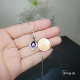 Natural Amethyst Necklace, Gemstone Petal Flower Pendant, 2.1 CT Genuine Purple Amethyst Pendant Sterling Silver White Gold Plated #455