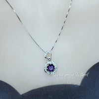 Natural Amethyst Necklace Pendant, February Birthstone 18K Gold Plated Sterling Silver Adjustable Floral Design, rose flower jewelry #417