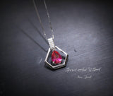 Geometric Red Ruby Necklace - Sterling Silver Triangle Diamond Teardrop Ruby Pendant Tiny Minimalist Red Gemstone Jewelry