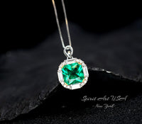 Gemstone Square Emerald Necklace - 18kgp @ Sterling Silver - Dainty Green Emerald Jewelry - May Birthstone #305