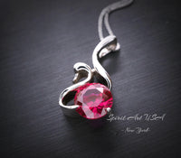 Swan Ruby Necklace Sterling Silver 18KGP Ruby Pendant July Birthstone - Sterling Silver Swan Jewelry - Solitaire Ruby adjustable chain #280