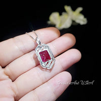 Large Geometric Ruby Necklace - Full Sterling Silver Gemstone Spacecraft Style - 4.5 Ct Rectangle Cut Ruby Jewelry #757