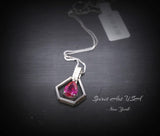 Geometric Red Ruby Necklace - Sterling Silver Triangle Diamond Teardrop Ruby Pendant Tiny Minimalist Red Gemstone Jewelry
