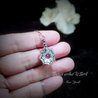 Pink Tourmaline Necklace - Diamond Flower Pendant - Dainty Pink Tourmaline Jewelry -18kgp @ Sterling Silver adjustable chain #1015