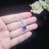 2.2 Ct Genuine Amethyst Necklace - 925 Sterling Silver Round Natural Amethyst Pendant - Gemstone White Gold Plated February Birthstone #496