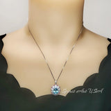 Luxury Radiant Blue Aquamarine Necklace Sky Blue Style White Gold coated Sterling Silver Aquamarine Pendant - Exclusive Design 2.8 CT #899