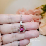 Geometric Red Ruby Necklace - Sterling Silver Triangle Diamond Teardrop Ruby Pendant Tiny Minimalist Red Gemstone Jewelry