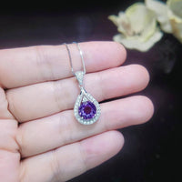 2.2 Ct Genuine Amethyst Necklace - 925 Sterling Silver Round Natural Amethyst Pendant - Gemstone White Gold Plated February Birthstone #496