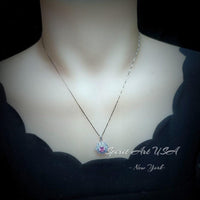 Pink Tourmaline Necklace - Diamond Flower Pendant - Dainty Pink Tourmaline Jewelry -18kgp @ Sterling Silver adjustable chain #1015