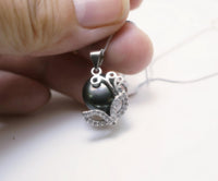 Black Pearl Necklace - 925 Sterling Silver Mask Party Jewelry - Freshwater Pearl Pendant 2626