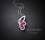 Sterling Silver Ruby Butterfly Necklace - Dainty Ruby Pendant Jewelry - 18KGP @ Sterling Silver #618