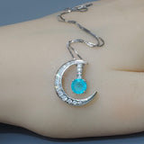 Crescent Moon Paraiba Necklace 925 Sterling Silver Blue Tourmaline One Necklace Two Wear Double Pendant #223