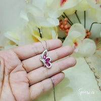 Sterling Silver Ruby Butterfly Necklace - Dainty Ruby Pendant Jewelry - 18KGP @ Sterling Silver #618
