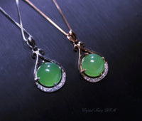 Sterling Silver Green Jade Necklace - Rose Gold High Quality Natural Emerald Jade Jewelry - Vintage Victorian Genuine Jade Pendant #204