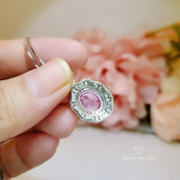Large 2.8 Ct Pink Tourmaline Necklace - White Gold Diamond Flower Pink Tourmaline Pendant Sterling Silver Oval Fuchsia Gemstone Jewelry #662