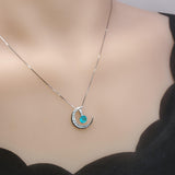 Crescent Moon Paraiba Necklace 925 Sterling Silver Blue Tourmaline One Necklace Two Wear Double Pendant #223