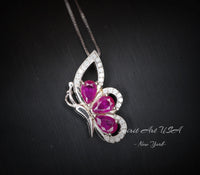 Sterling Silver Ruby Butterfly Necklace - Dainty Ruby Pendant Jewelry - 18KGP @ Sterling Silver #618