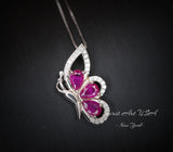 Sterling Silver Ruby Butterfly Necklace - Dainty Ruby Pendant Jewelry - 18KGP @ Sterling Silver #618