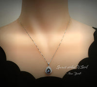 Double Halo Teardrop Garnet Necklace - 18KGP Sterling Silver - 2.75 CT Large Deep Red Garnet Pendant - Gemstone Pear Jewelry #684