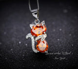 Cat Sunstone necklace, Gemstone Kitty Cat Sun stone Pendant, Orange Gemstone Sterling Silver Pet Cat lover gift Kitten Jewelry #215