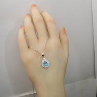 Teardrop Aquamarine Necklace Double CZ stone Circle Tiny March Birthstone Blue Aquamarine Pendant #151