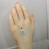 Teardrop Aquamarine Necklace Double CZ stone Circle Tiny March Birthstone Blue Aquamarine Pendant #151