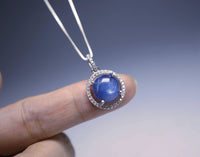 Blue Kyanite Necklace - Sterling Silver Kyanite Jewelry, Blue Kyanite Pendant - Round Crown Necklace 1111