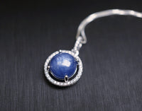 Blue Kyanite Necklace - Sterling Silver Kyanite Jewelry, Blue Kyanite Pendant - Round Crown Necklace 1111