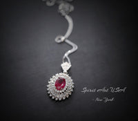 Life Spiral Red Ruby Necklace - White Gold Coated Sterling Silver Triple Gemstone Red Ruby Pendant - Royal Whirl Jewelry #796