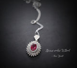 Life Spiral Red Ruby Necklace - White Gold Coated Sterling Silver Triple Gemstone Red Ruby Pendant - Royal Whirl Jewelry #796