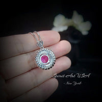 Large Pink Tourmaline Necklace - 18KGP @ Sterling Silver - Sunflower Necklace - 4 CT Pink Tourmaline Pendant #587