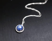 Blue Kyanite Necklace - Sterling Silver Kyanite Jewelry, Blue Kyanite Pendant - Round Crown Necklace 1111