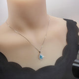 Teardrop Aquamarine Necklace Double CZ stone Circle Tiny March Birthstone Blue Aquamarine Pendant #151