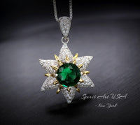 Diamond Star Emerald Necklace - 18KGP Sterling Silver - Luxury 6 Point Star Pendant Green Emerald Jewelry - Hexagram Celestial Art Deco 1016