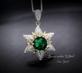 Diamond Star Emerald Necklace - 18KGP Sterling Silver - Luxury 6 Point Star Pendant Green Emerald Jewelry - Hexagram Celestial Art Deco 1016