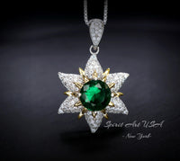 Diamond Star Emerald Necklace - 18KGP Sterling Silver - Luxury 6 Point Star Pendant Green Emerald Jewelry - Hexagram Celestial Art Deco 1016