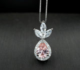 Morganite Necklace - Three Petal Style Morganite Pendant - 18KGP @ Sterling Silver #420
