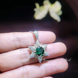 Diamond Star Emerald Necklace - 18KGP Sterling Silver - Luxury 6 Point Star Pendant Green Emerald Jewelry - Hexagram Celestial Art Deco 1016