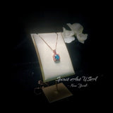 Rose gold Blue Topaz Necklace - Sterling Silver - Square Solitaire November Birthstone Round Topaz Jewelry Diamond Halo Round Cut 8 MM #184