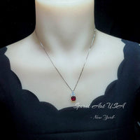 Pigeon Blood Ruby Necklace - Square Scisson Cut Red Ruby Pendant - 18KGP Sterling Silver Floral Design Three petal flower #412