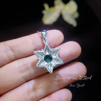 Diamond Star Emerald Necklace - 18KGP Sterling Silver - Luxury 6 Point Star Pendant Green Emerald Jewelry - Hexagram Celestial Art Deco 1016