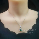 Diamond Star Emerald Necklace - 18KGP Sterling Silver - Luxury 6 Point Star Pendant Green Emerald Jewelry - Hexagram Celestial Art Deco 1016