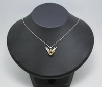 Sterling Silver Round Citrine Necklace - Deer Antler Pendant - November Birthstone - Angel Wing Round Cut 2 CT Natural Citrine Jewelry #372