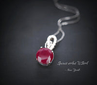 Solitaire Red Ruby Necklace - 18KGP Sterling Silver Simple 1.5 Ct Sim Diamond Red Ruby Pendant - July Birthstone White Gold coated 1023