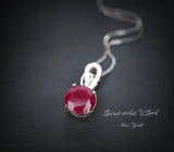 Solitaire Red Ruby Necklace - 18KGP Sterling Silver Simple 1.5 Ct Sim Diamond Red Ruby Pendant - July Birthstone White Gold coated 1023
